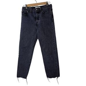 Levi's Women Wedgie Straight Jeans 28 Charcoal Black Raw Hem Grunge Edgy Denim